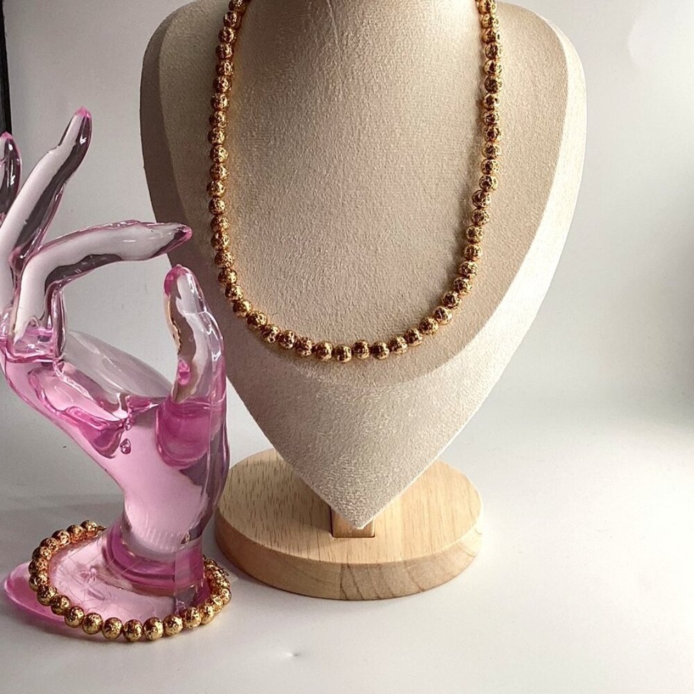 ✨ Mama Helen’s Handmade Gold Lava Stone Necklace Set – Elegant & One-of-a-Kind ✨